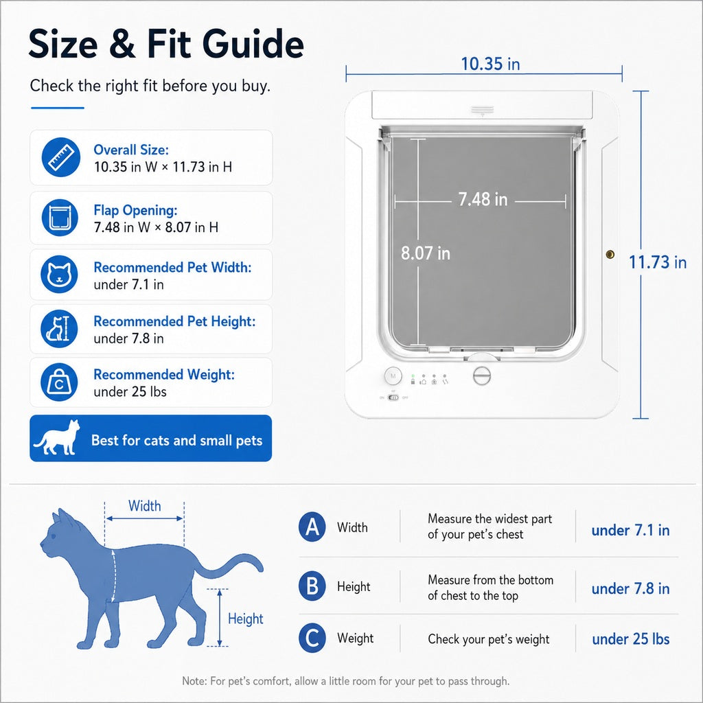 Smart RFID 4-Way Locking Cat Door (Fits Pets Under 11.3 kg)