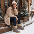 Snow Boots for Women, Waterproof Winter Boots with Block Heel, Leather Ankle Boots with Fur Cuffs and Non Skid Lug Sole