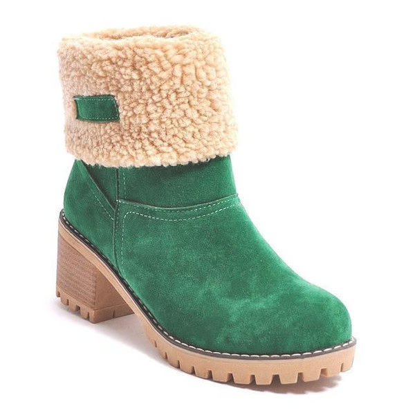Snow Boots for Women, Waterproof Winter Boots with Block Heel, Leather Ankle Boots with Fur Cuffs and Non Skid Lug Sole