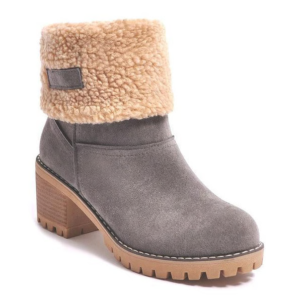 Snow Boots for Women, Waterproof Winter Boots with Block Heel, Leather Ankle Boots with Fur Cuffs and Non Skid Lug Sole