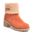 Snow Boots for Women, Waterproof Winter Boots with Block Heel, Leather Ankle Boots with Fur Cuffs and Non Skid Lug Sole