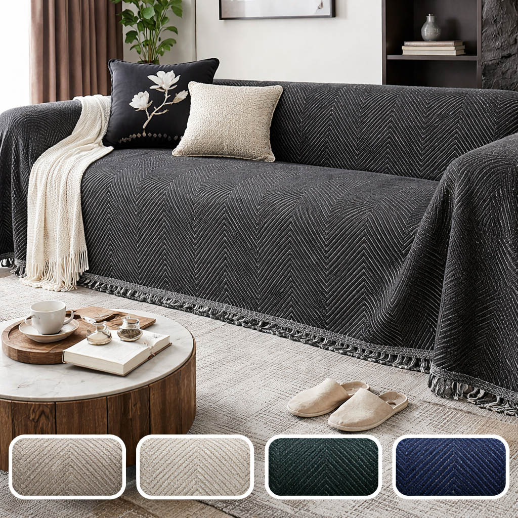 Sofa Cover Herringbone Stripe Non-Slip Microfibre Couch Protector