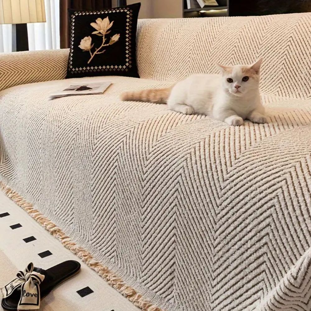 Sofa Cover Herringbone Stripe Non-Slip Microfibre Couch Protector