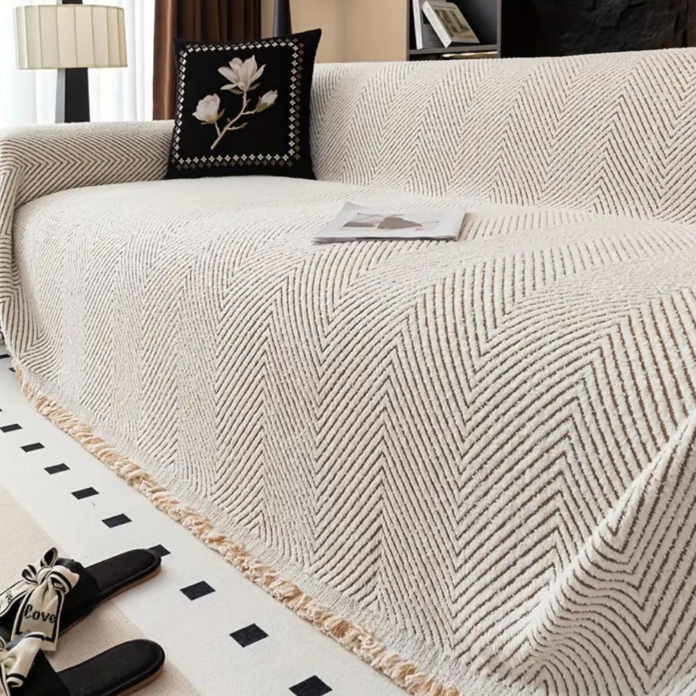 Sofa Cover Herringbone Stripe Non-Slip Microfibre Couch Protector