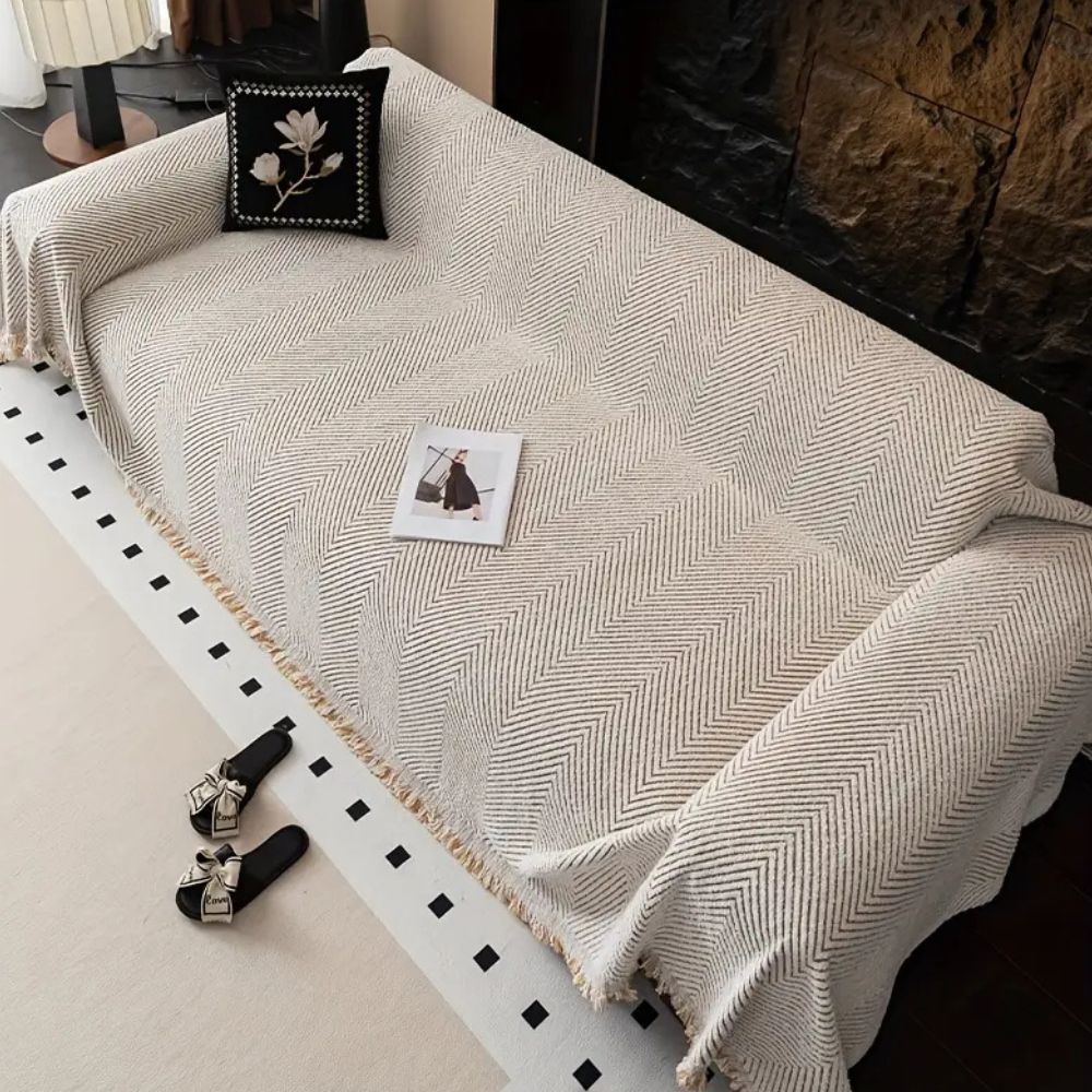 Sofa Cover Herringbone Stripe Non-Slip Microfibre Couch Protector