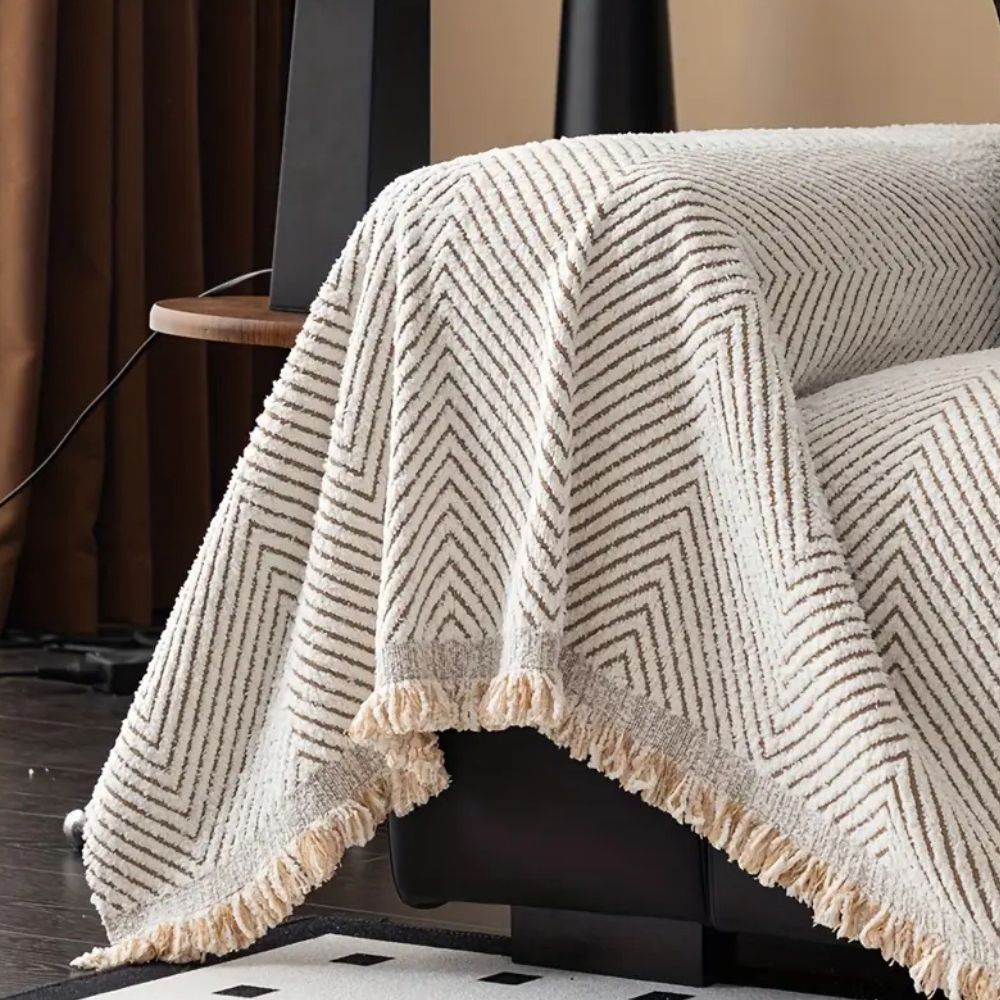 Sofa Cover Herringbone Stripe Non-Slip Microfibre Couch Protector