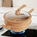 Speckled Non-Stick Wok Pan, Steamer Basket and Glass Lid
