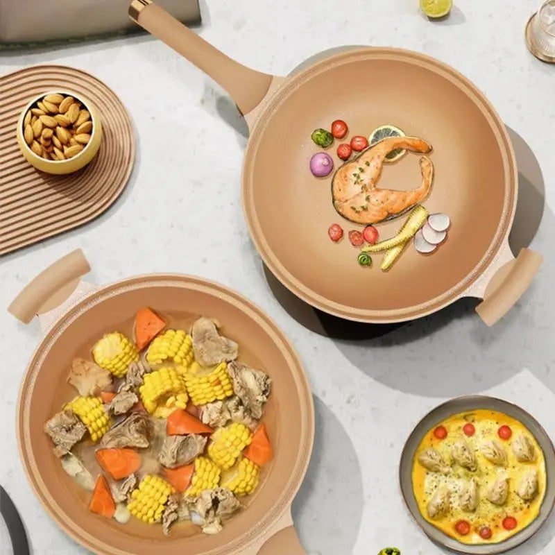 Speckled Non-Stick Wok Pan, Steamer Basket and Glass Lid