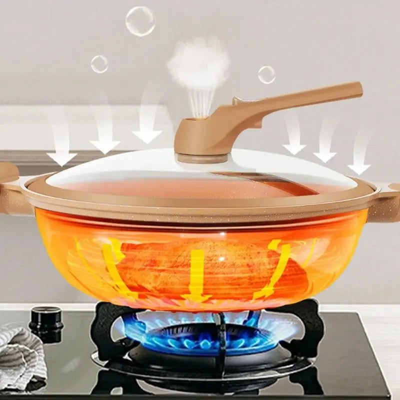 Speckled Non-Stick Wok Pan, Steamer Basket and Glass Lid