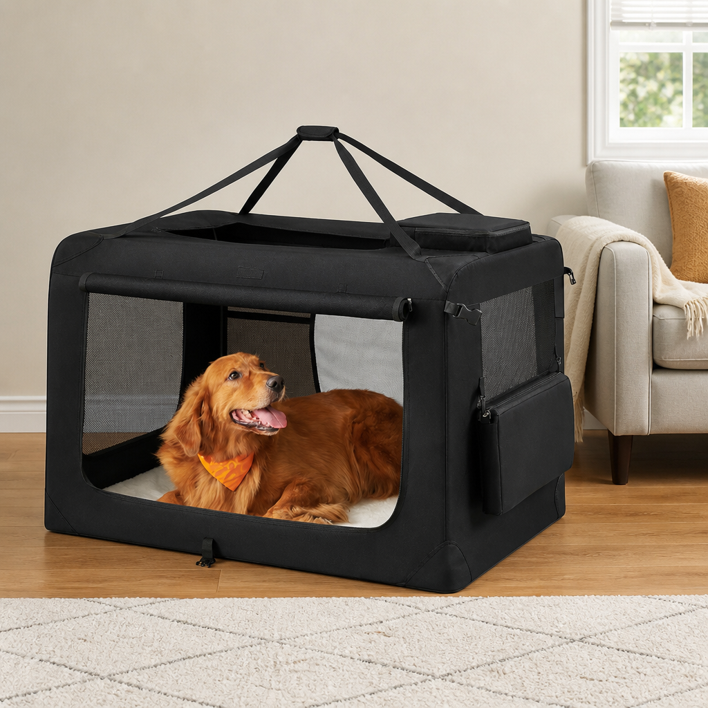 Steel Frame Foldable Travel Dog Crate (Removable Mat)