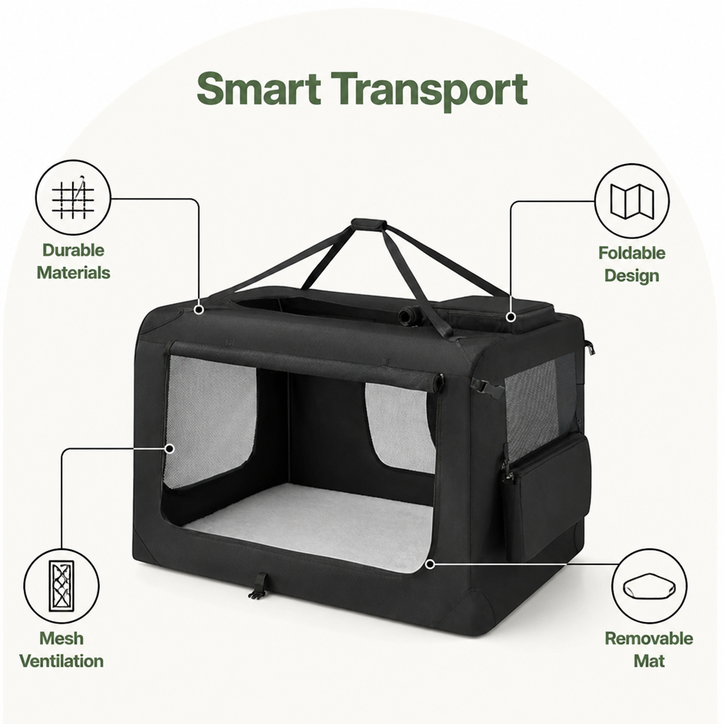 Steel Frame Foldable Travel Dog Crate (Removable Mat)