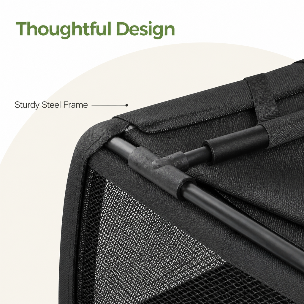 Steel Frame Foldable Travel Dog Crate (Removable Mat)