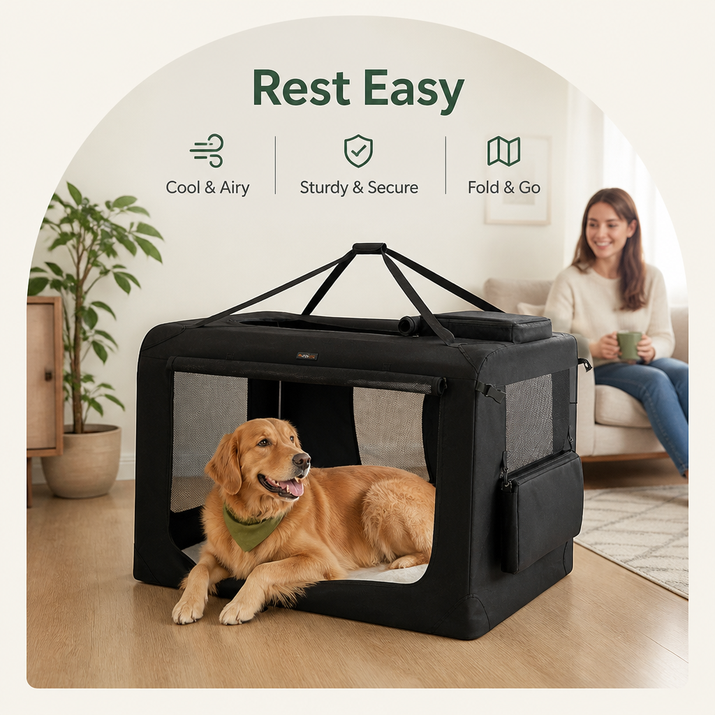 Steel Frame Foldable Travel Dog Crate (Removable Mat)