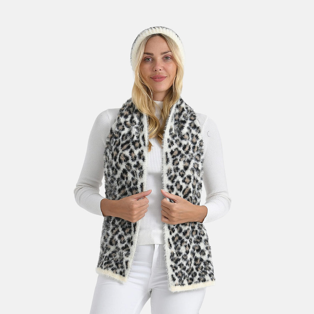 Styled By Women's Leopard Print Scarf & Hat Set – 2-Piece Winter Accessories