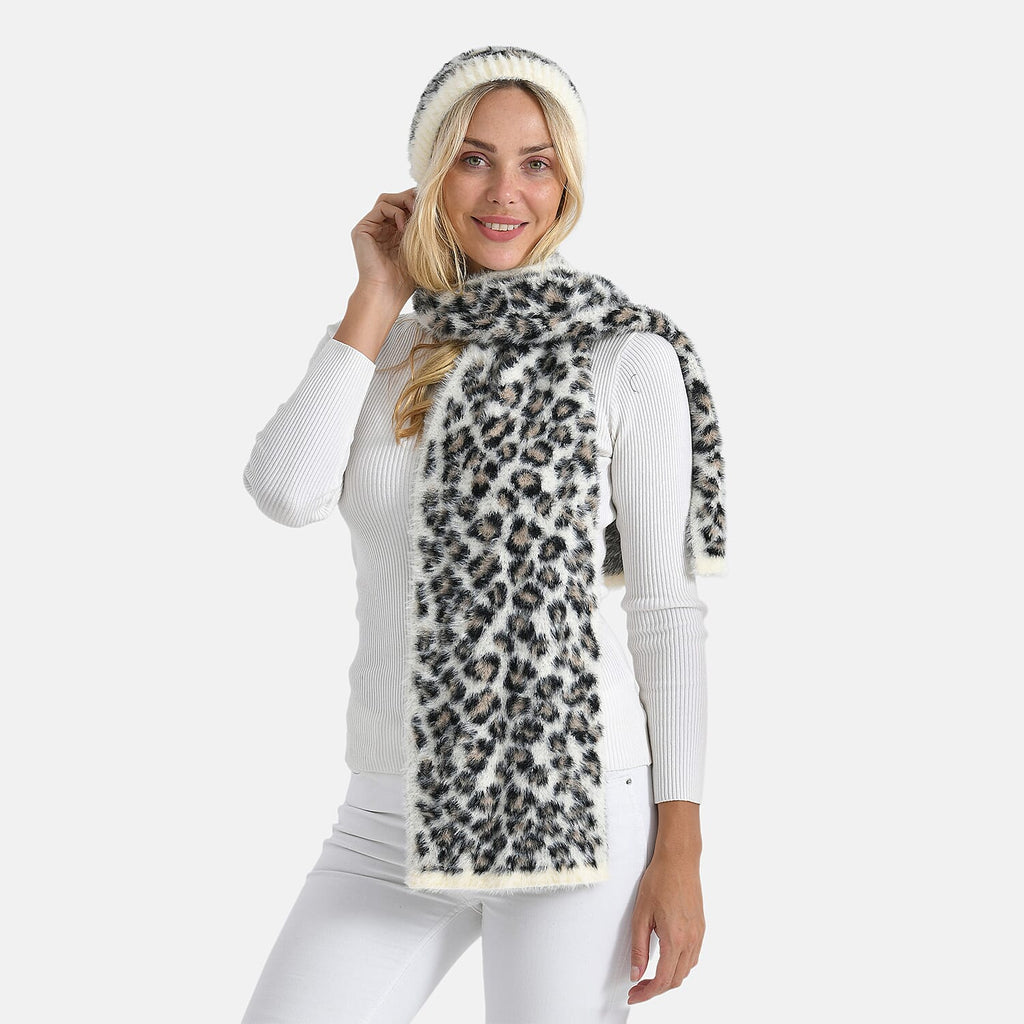 Styled By Women's Leopard Print Scarf & Hat Set – 2-Piece Winter Accessories