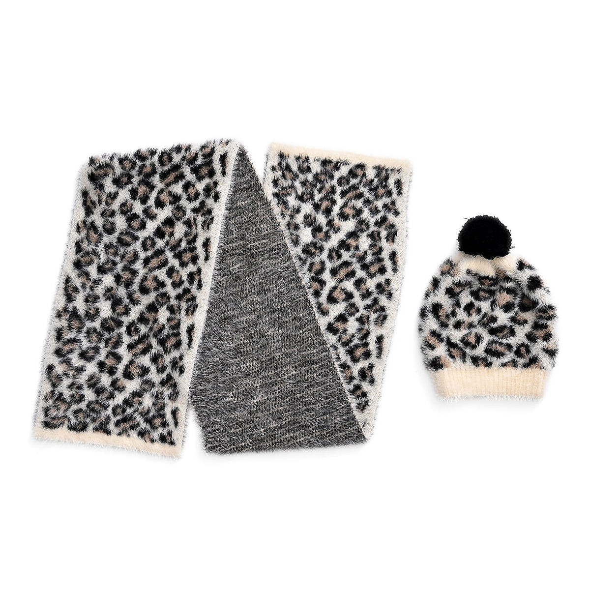Styled By Women's Leopard Print Scarf & Hat Set – 2-Piece Winter Accessories