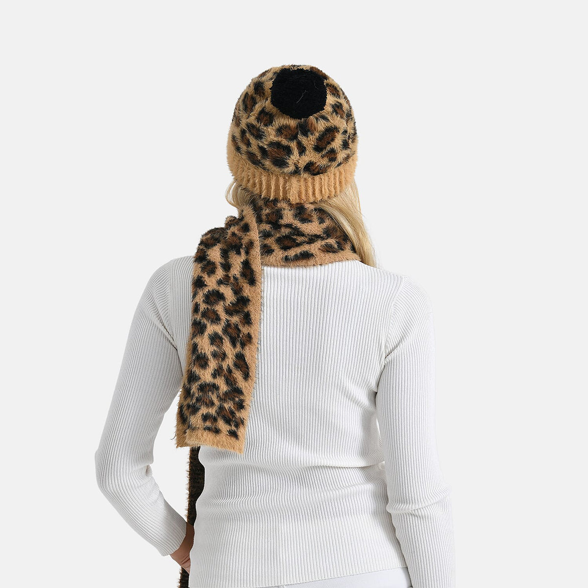 Styled By Women's Leopard Print Scarf & Hat Set – 2-Piece Winter Accessories