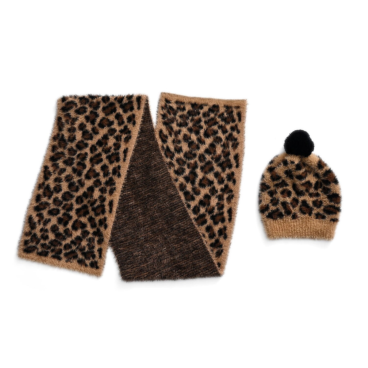 Styled By Women's Leopard Print Scarf & Hat Set – 2-Piece Winter Accessories