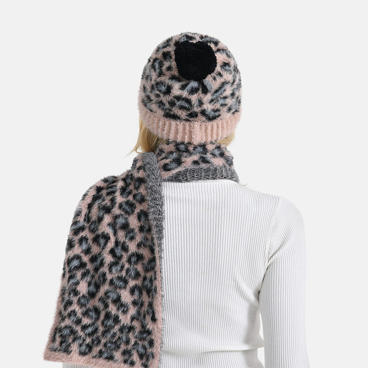 Styled By Women's Leopard Print Scarf & Hat Set – 2-Piece Winter Accessories
