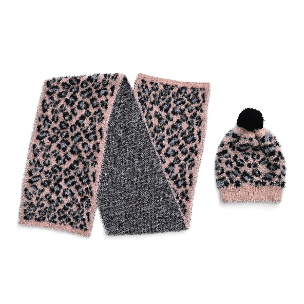 Styled By Women's Leopard Print Scarf & Hat Set – 2-Piece Winter Accessories