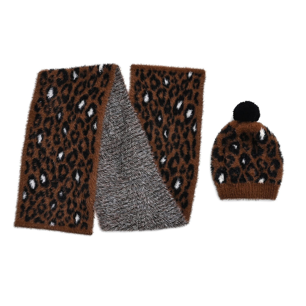 Styled By Women's Leopard Print Scarf & Hat Set – 2-Piece Winter Accessories