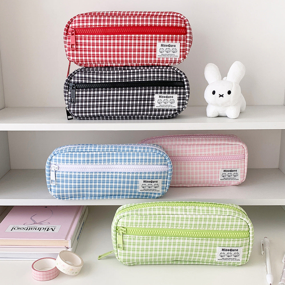 Stylish Gingham Checkered Pencil Case