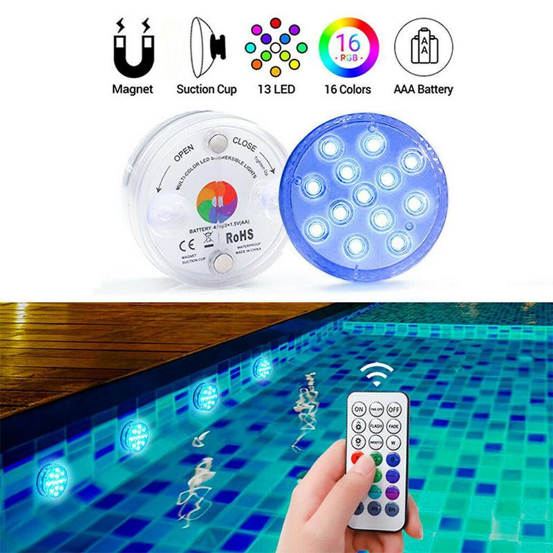 Submersible LED Light with 16-Colour Remote and Suction Cup Mounting for Pools