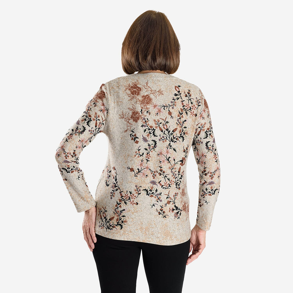 Sugar Crisp Floral Printed Long Sleeve V-Neck Blouse