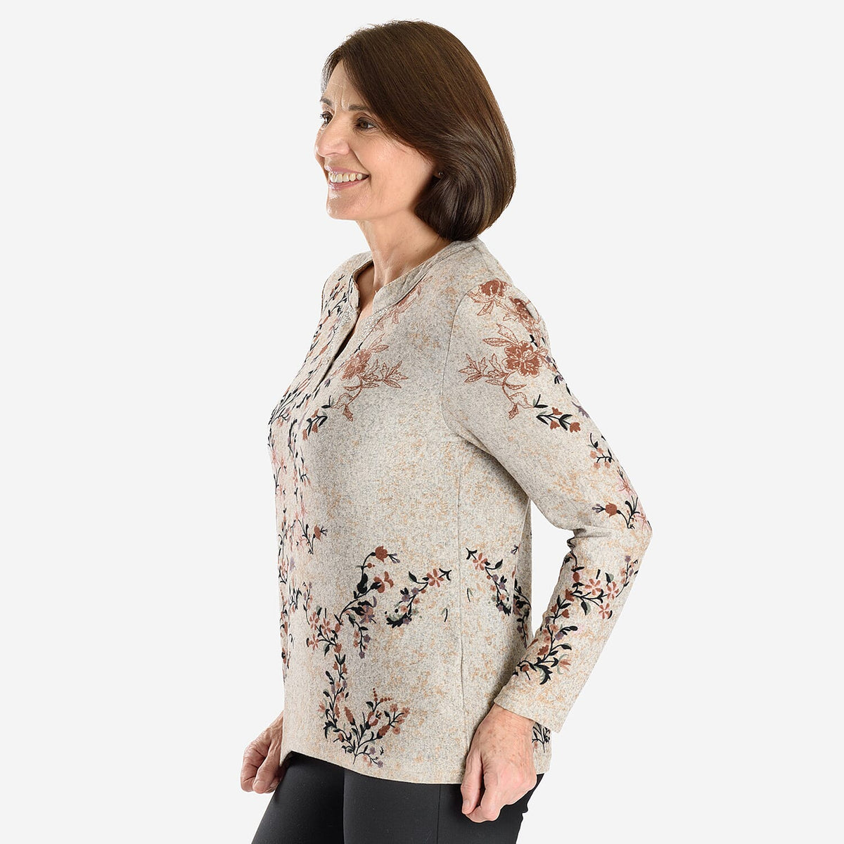Sugar Crisp Floral Printed Long Sleeve V-Neck Blouse
