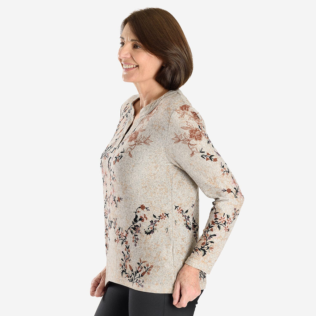 Sugar Crisp Floral Printed Long Sleeve V-Neck Blouse