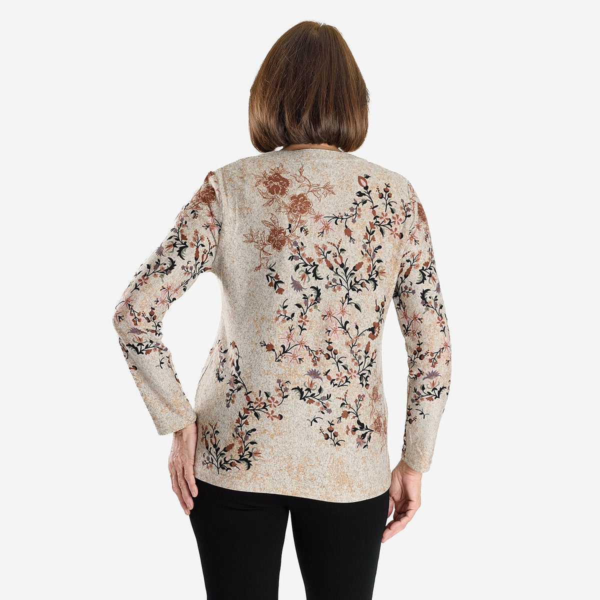Sugar Crisp Floral Printed Long Sleeve V-Neck Blouse