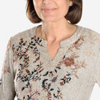 Sugar Crisp Floral Printed Long Sleeve V-Neck Blouse