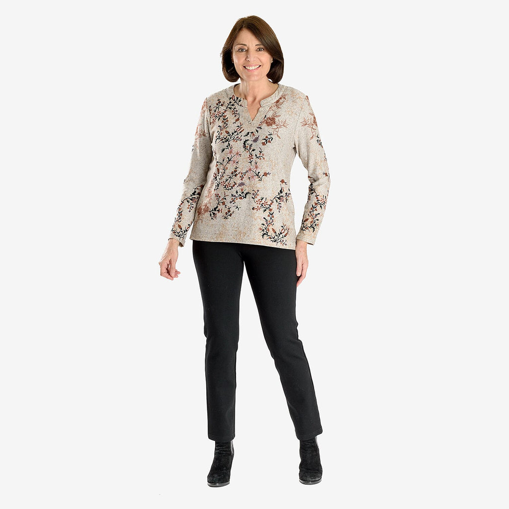 Sugar Crisp Floral Printed Long Sleeve V-Neck Blouse