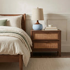 Table Lamp with Wooden Base, Linen Shade and Cement-Look Cylinder | Modern Design