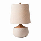 Table Lamp with Wooden Base, Linen Shade and Cement-Look Cylinder | Modern Design