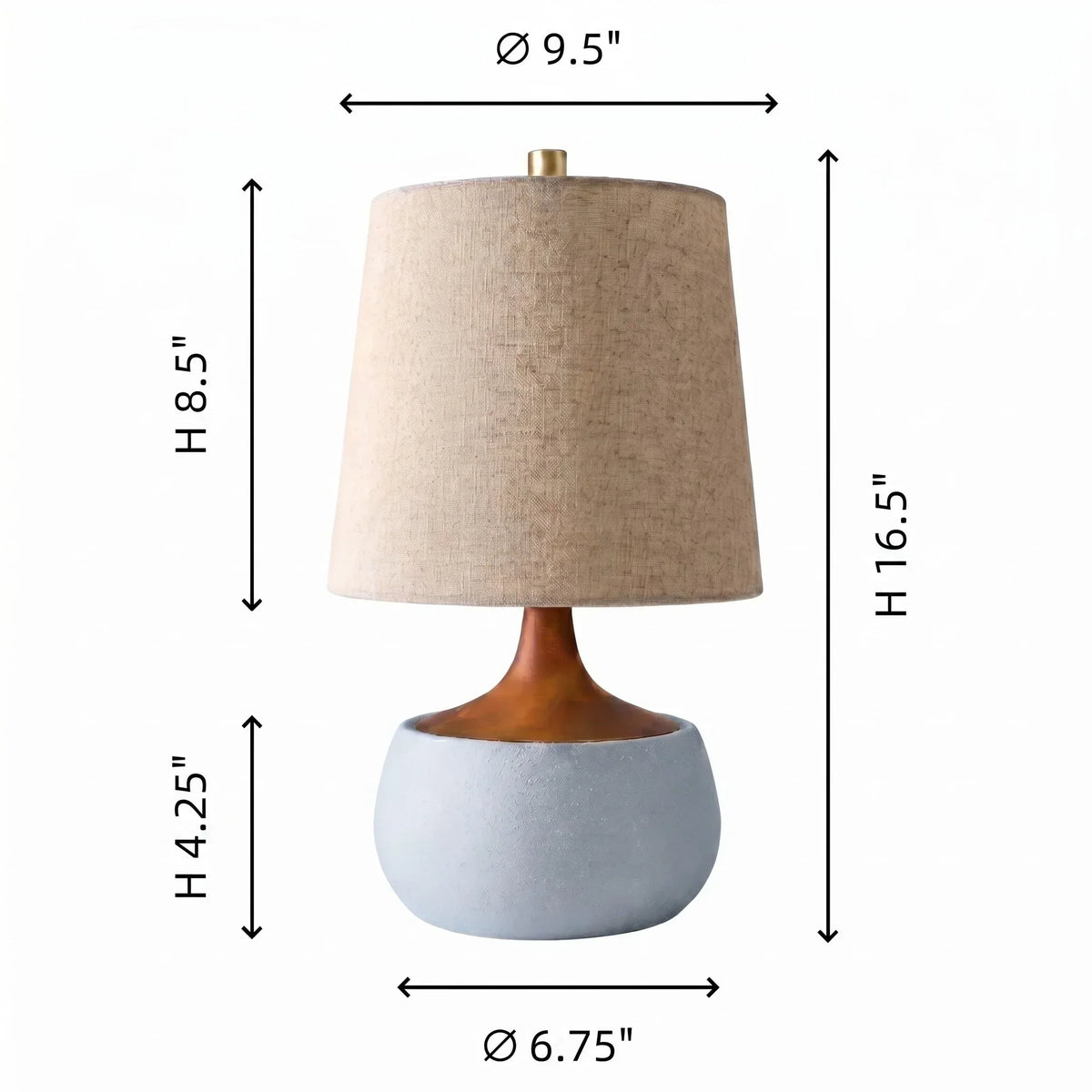 Table Lamp with Wooden Base, Linen Shade and Cement-Look Cylinder | Modern Design