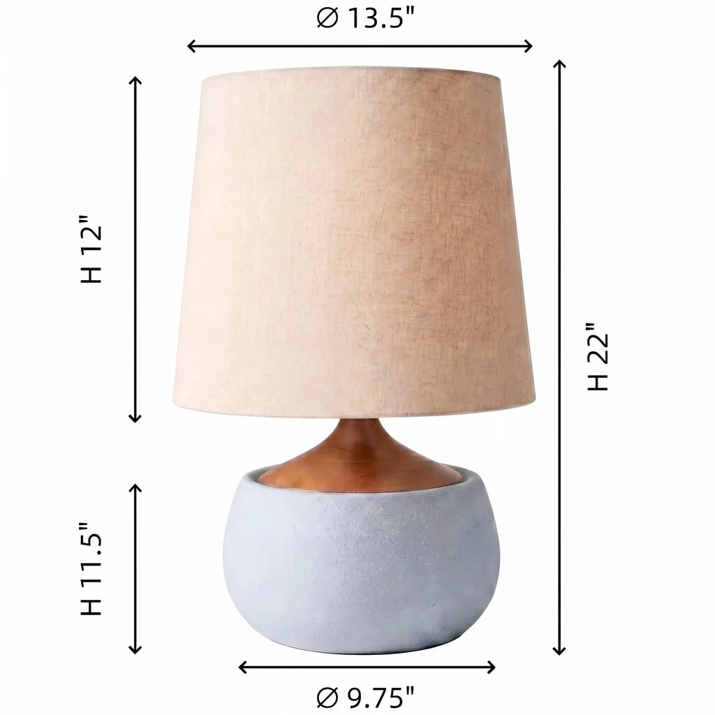 Table Lamp with Wooden Base, Linen Shade and Cement-Look Cylinder | Modern Design