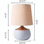 Table Lamp with Wooden Base, Linen Shade and Cement-Look Cylinder | Modern Design
