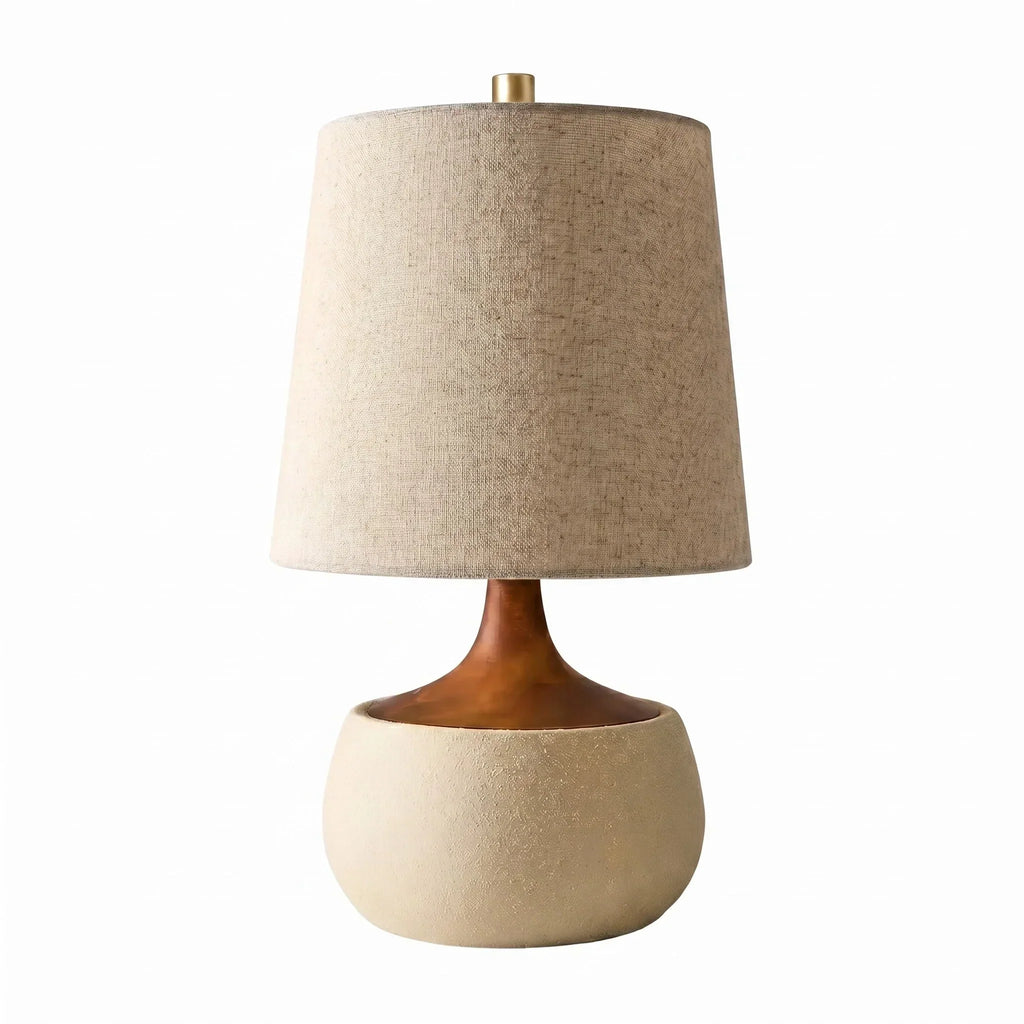 Table Lamp with Wooden Base, Linen Shade and Cement-Look Cylinder | Modern Design