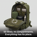 Tactical Backpack - 50 Litre Military Backpack with MOLLE - Hiking Backpack