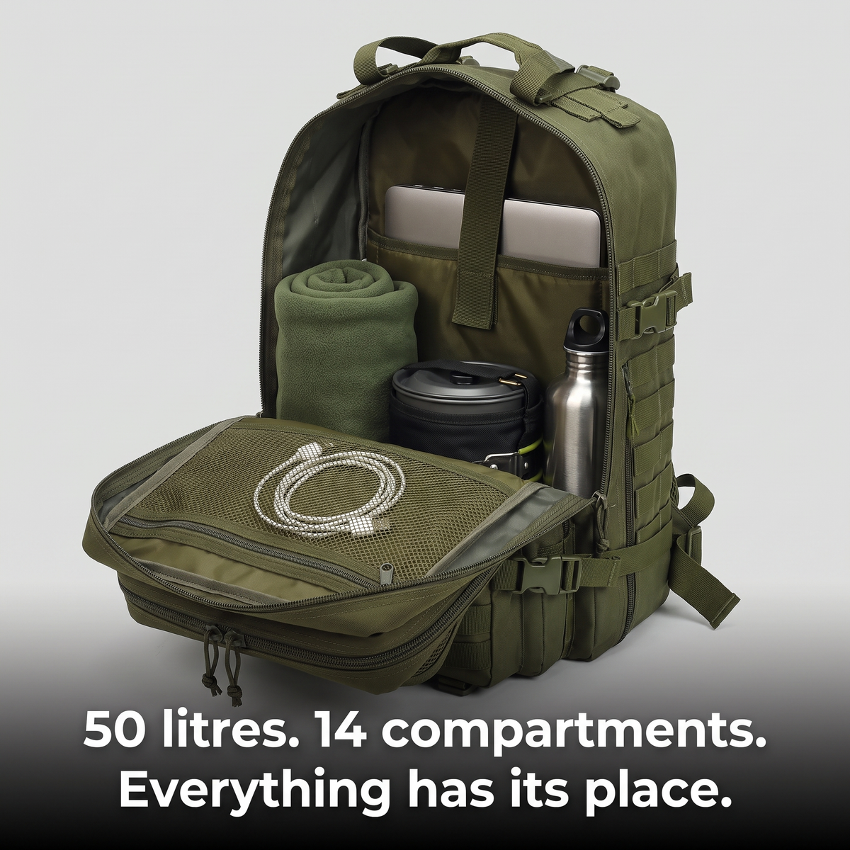Tactical Backpack - 50 Litre Military Backpack with MOLLE - Hiking Backpack