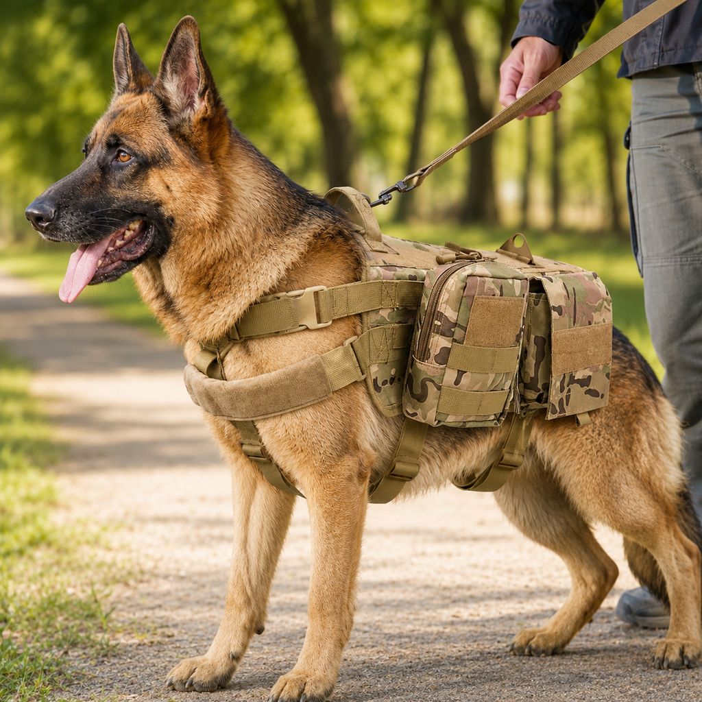 Tactical Dog Backpack Harness for Hiking & Daily Walks – Detachable Pouches for Gear & Better Control