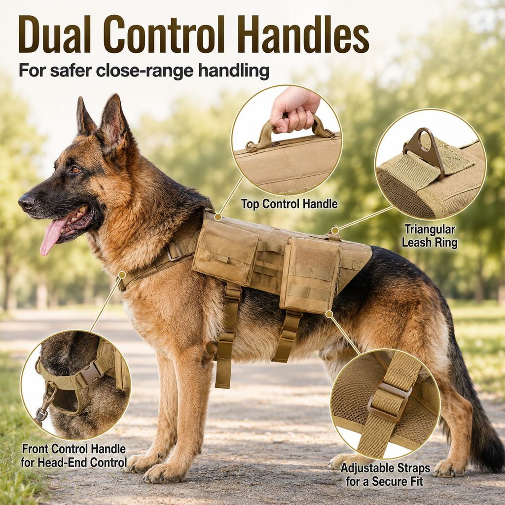 Tactical Dog Backpack Harness for Hiking & Daily Walks – Detachable Pouches for Gear & Better Control