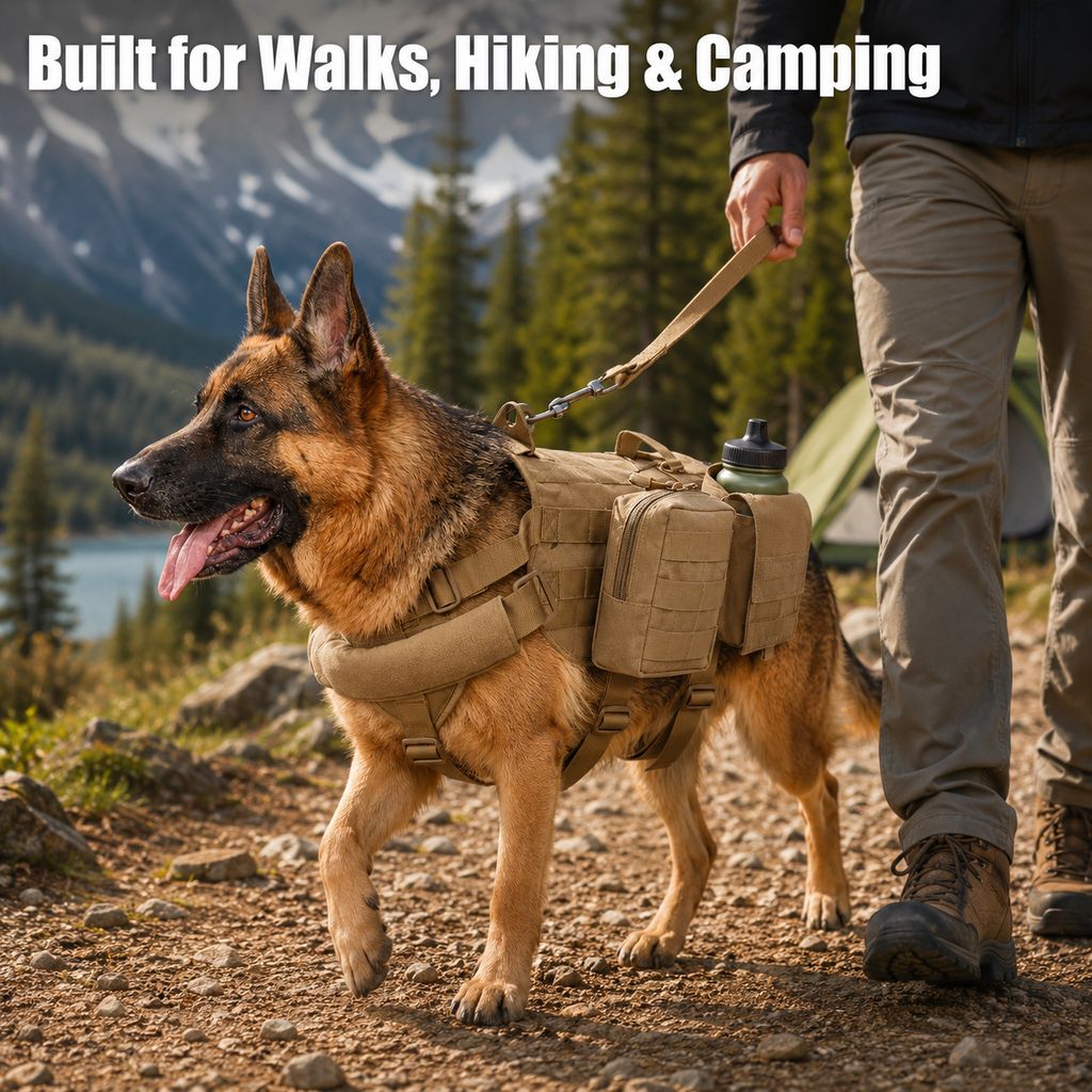 Tactical Dog Backpack Harness for Hiking & Daily Walks – Detachable Pouches for Gear & Better Control