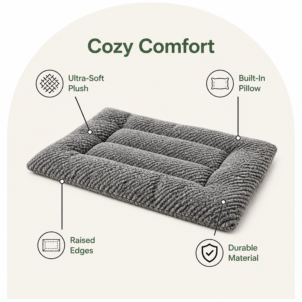 Ultra-soft plush bolster dog crate pad