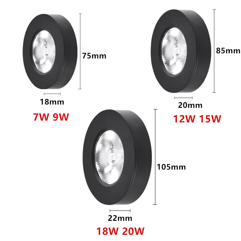Ultra-thin LED surface downlight aluminium anti-glare for kitchen, bath, living areas 90–260V