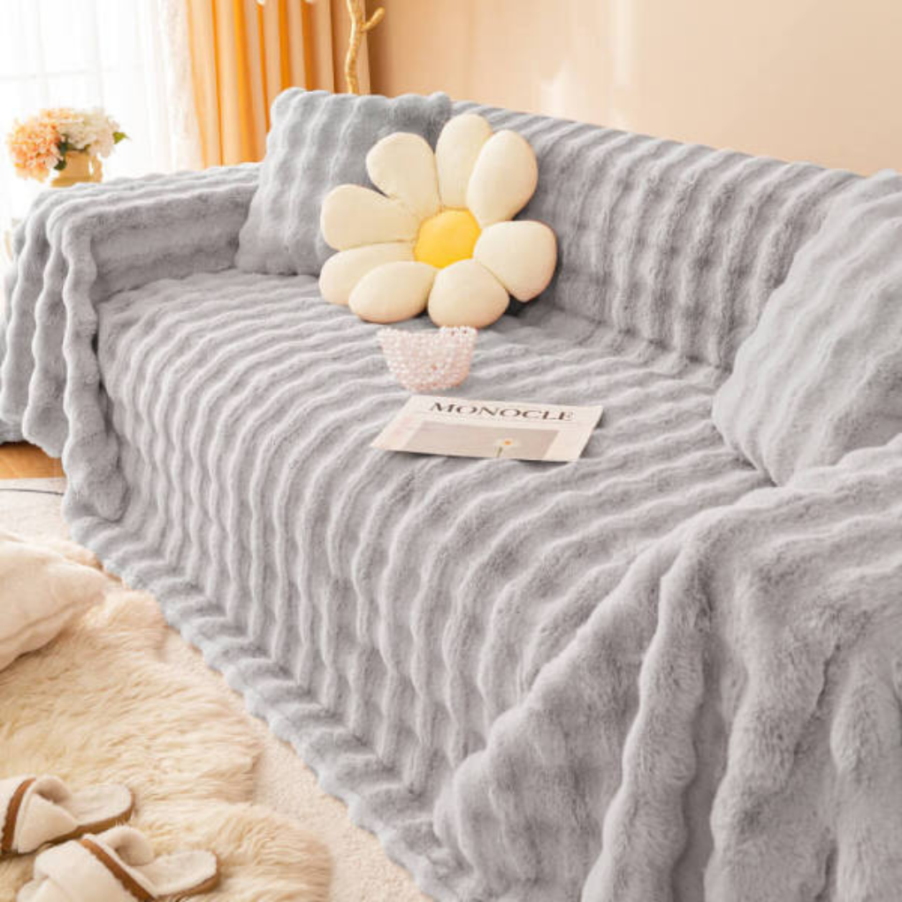 Unisex faux rabbit fur sofa cover – ultra-soft plush couch cover for pets
