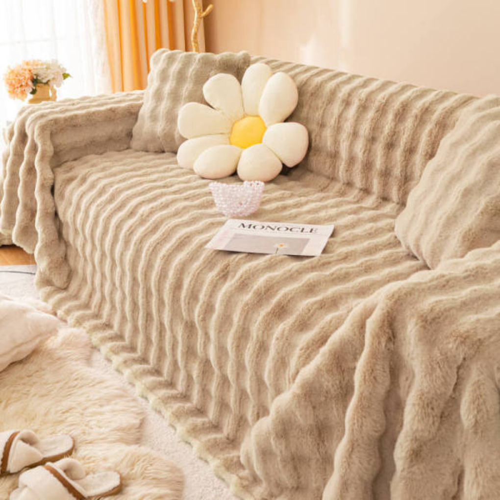 Unisex faux rabbit fur sofa cover – ultra-soft plush couch cover for pets
