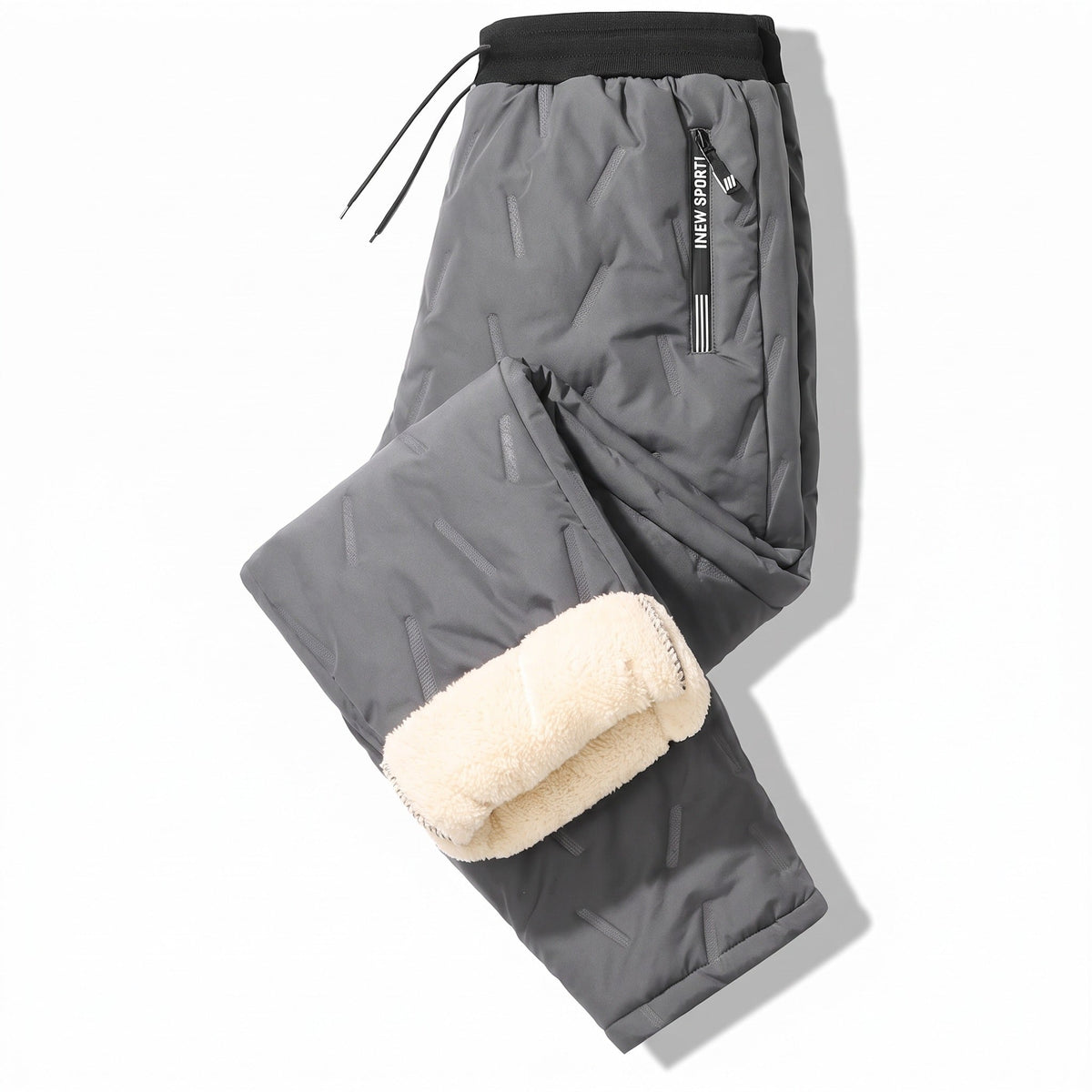 Unisex Thermal Joggers Lamb Fleece Lined Windproof Zip Pocket Pants