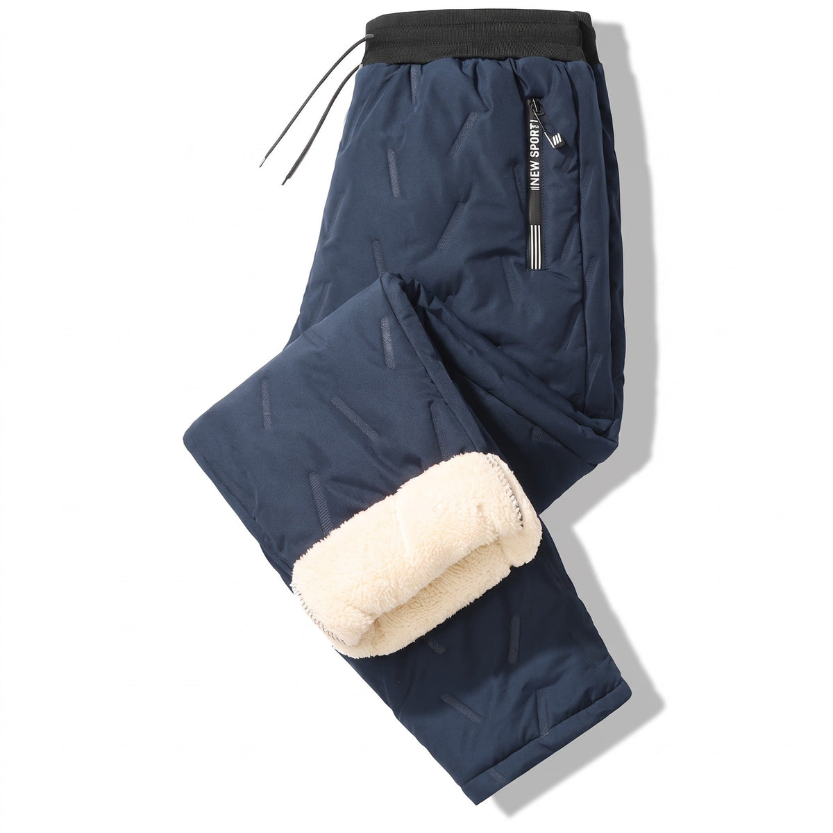 Unisex Thermal Joggers Lamb Fleece Lined Windproof Zip Pocket Pants